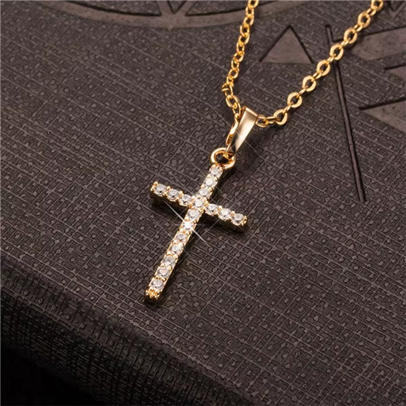 Gold & Black Stainless Steel Jesus Cross Pendant Necklace