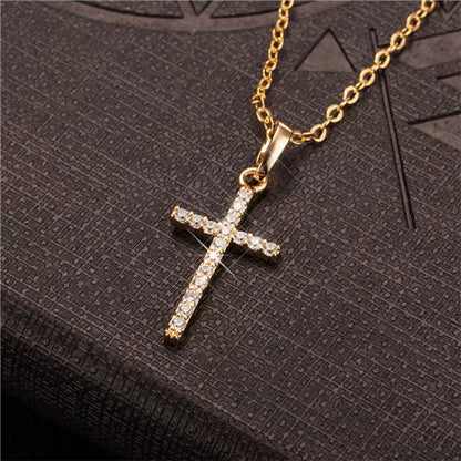 Gold & Black Stainless Steel Jesus Cross Pendant Necklace