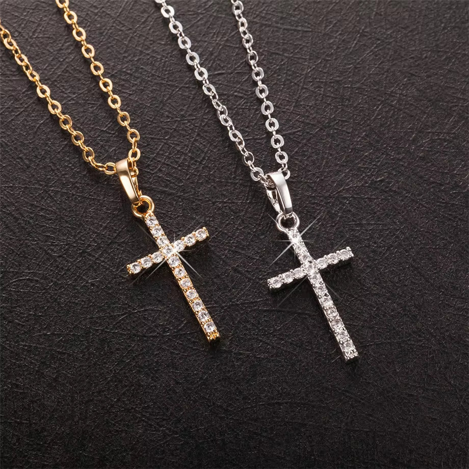 Gold & Black Stainless Steel Jesus Cross Pendant Necklace