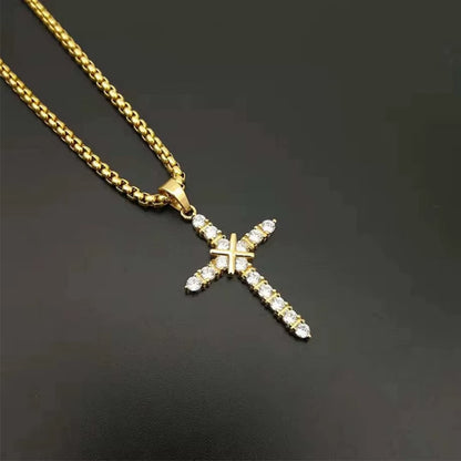 Gold & Black Stainless Steel Jesus Cross Pendant Necklace