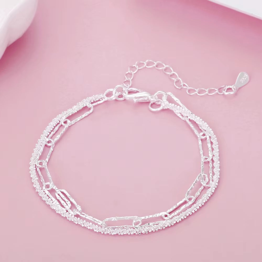 Noble 925 Sterling Silver Square Solid Chain Bracelet for Women Men Charm Party Gift Wedding Fashion Jewelry