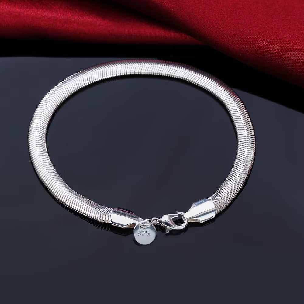 Noble 925 Sterling Silver Square Solid Chain Bracelet for Women Men Charm Party Gift Wedding Fashion Jewelry