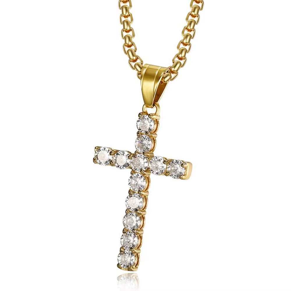Gold & Black Stainless Steel Jesus Cross Pendant Necklace