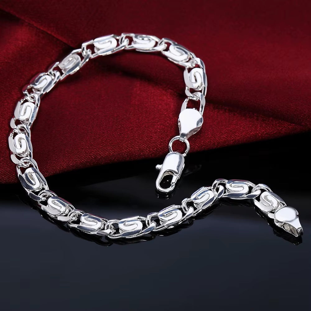 Noble 925 Sterling Silver Square Solid Chain Bracelet for Women Men Charm Party Gift Wedding Fashion Jewelry