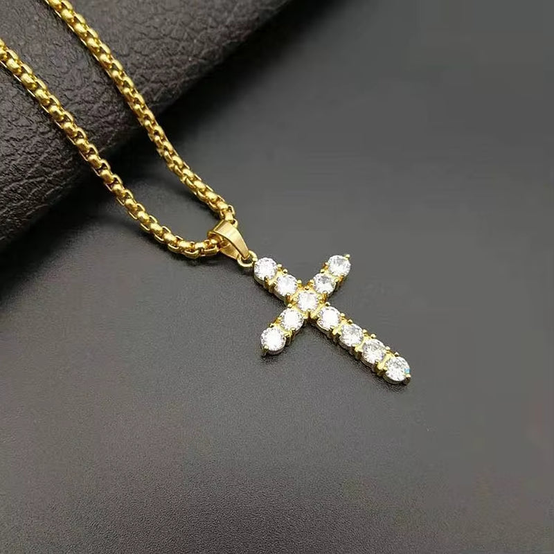 Gold & Black Stainless Steel Jesus Cross Pendant Necklace