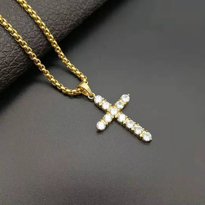 Gold & Black Stainless Steel Jesus Cross Pendant Necklace