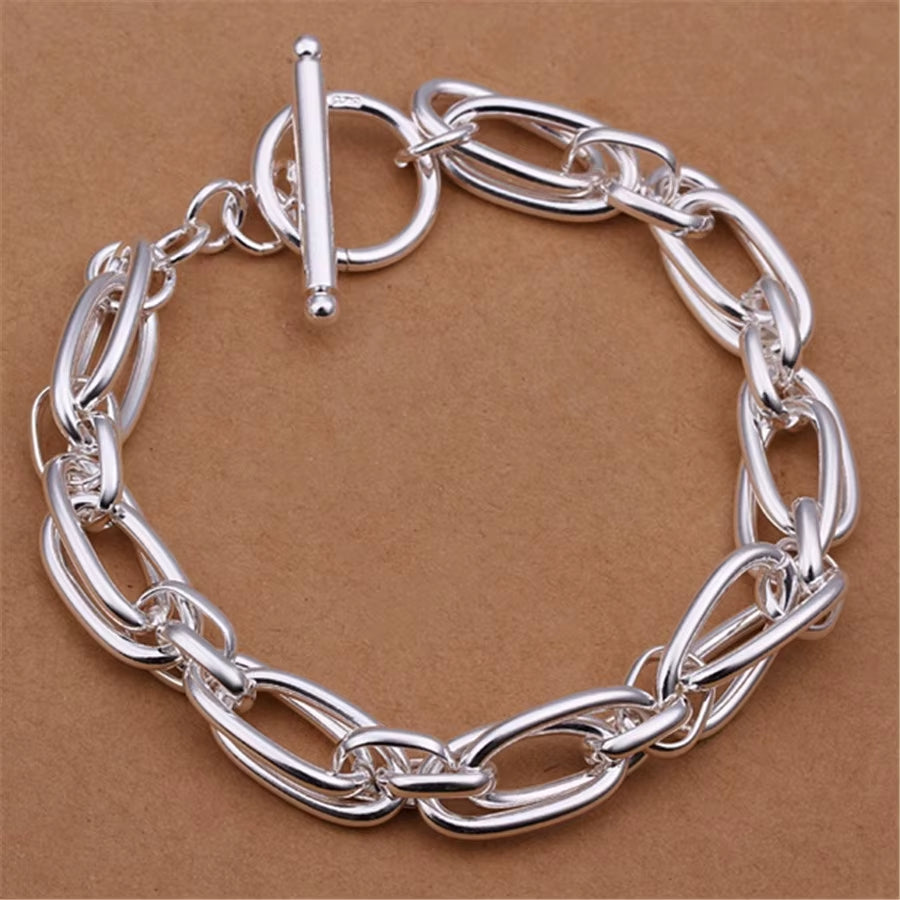 Noble 925 Sterling Silver Square Solid Chain Bracelet for Women Men Charm Party Gift Wedding Fashion Jewelry