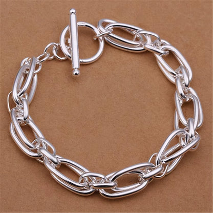Noble 925 Sterling Silver Square Solid Chain Bracelet for Women Men Charm Party Gift Wedding Fashion Jewelry