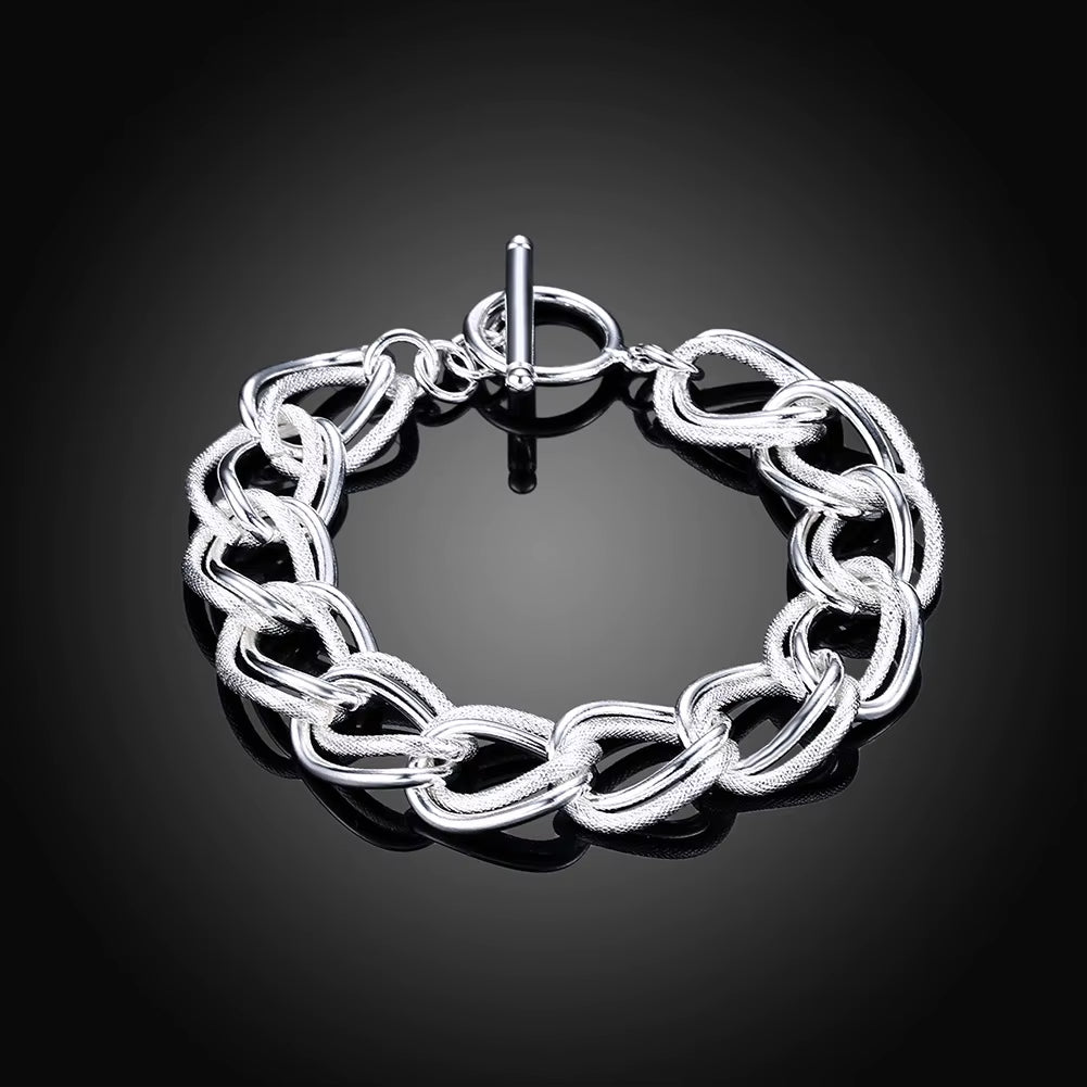 Noble 925 Sterling Silver Square Solid Chain Bracelet for Women Men Charm Party Gift Wedding Fashion Jewelry