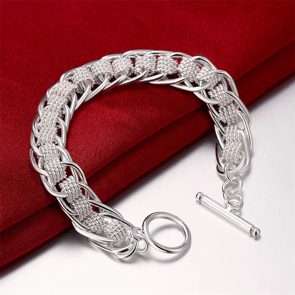 Noble 925 Sterling Silver Square Solid Chain Bracelet for Women Men Charm Party Gift Wedding Fashion Jewelry