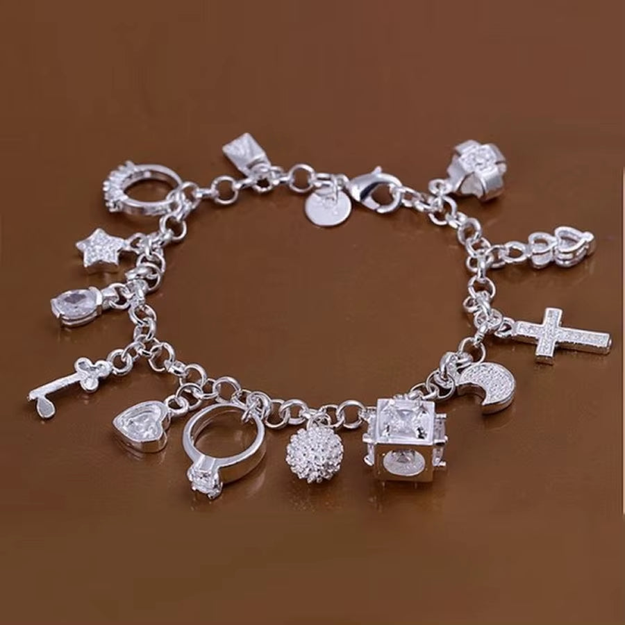 Noble 925 Sterling Silver Square Solid Chain Bracelet for Women Men Charm Party Gift Wedding Fashion Jewelry