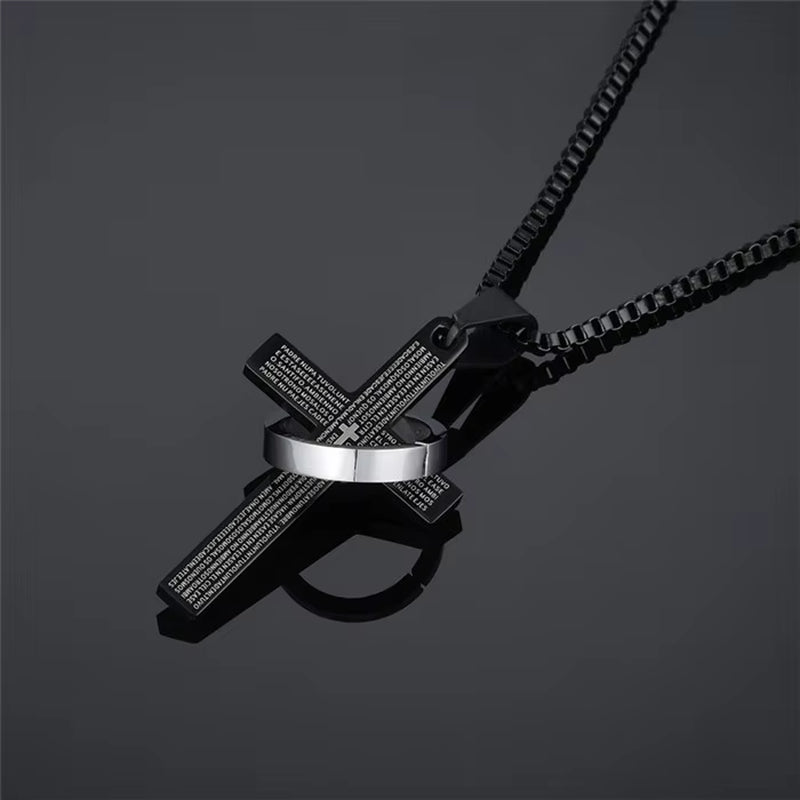 Gold & Black Stainless Steel Jesus Cross Pendant Necklace