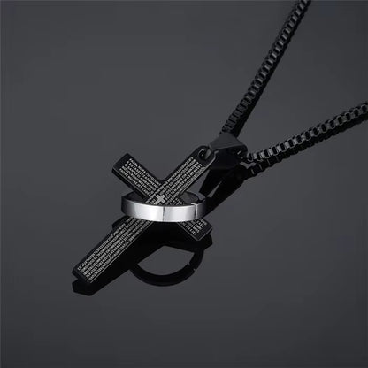 Gold & Black Stainless Steel Jesus Cross Pendant Necklace