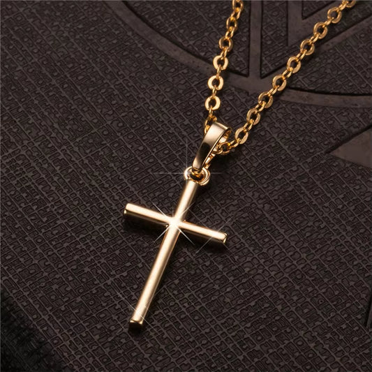 Gold & Black Stainless Steel Jesus Cross Pendant Necklace