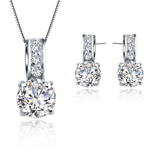 925 Sterling Silver Bridal Jewelry Set – Necklace & Stud Earrings