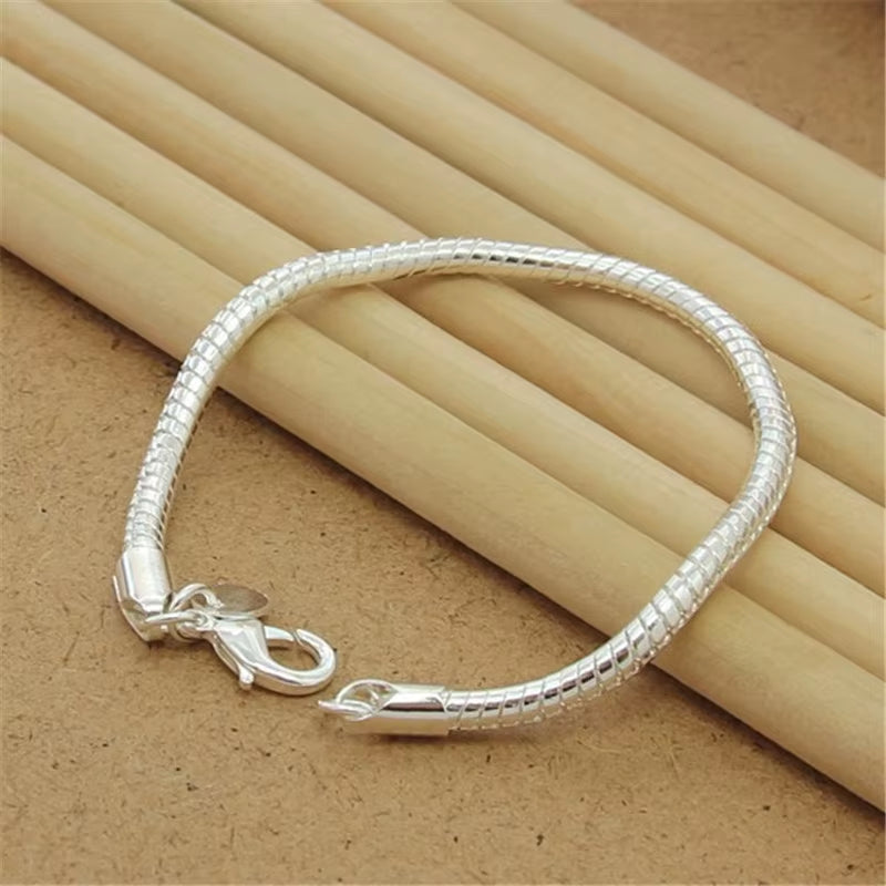 Noble 925 Sterling Silver Square Solid Chain Bracelet for Women Men Charm Party Gift Wedding Fashion Jewelry