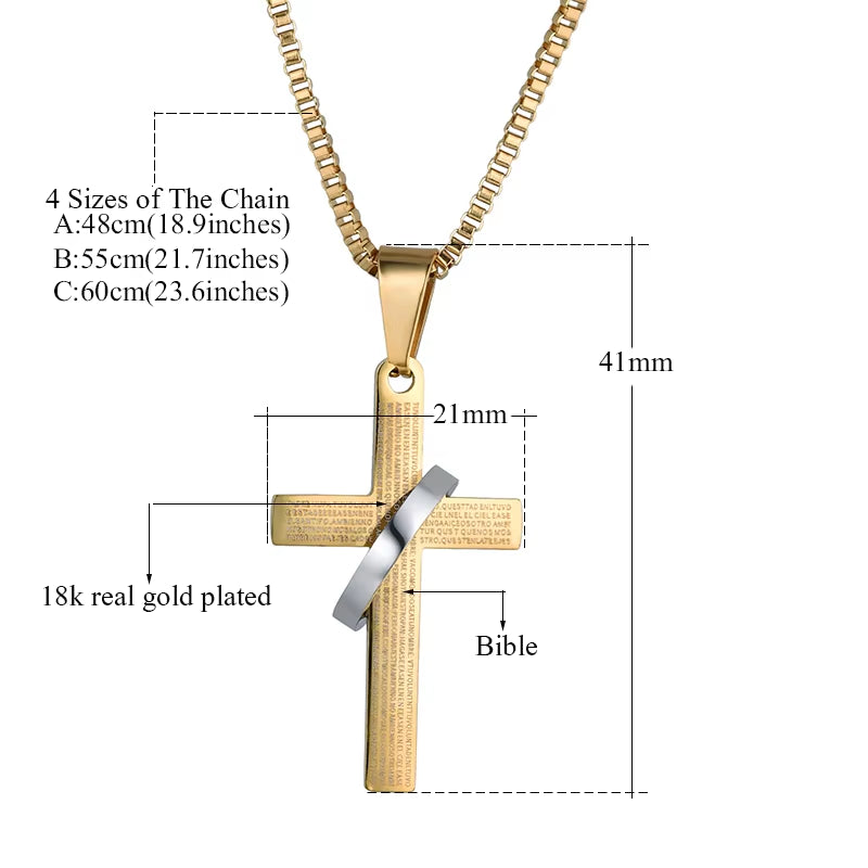Gold & Black Stainless Steel Jesus Cross Pendant Necklace