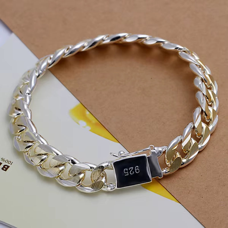 Noble 925 Sterling Silver Square Solid Chain Bracelet for Women Men Charm Party Gift Wedding Fashion Jewelry