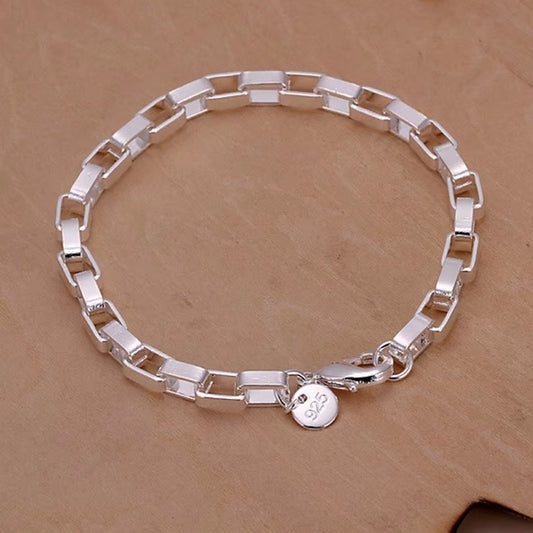 Noble 925 Sterling Silver Square Solid Chain Bracelet for Women Men Charm Party Gift Wedding Fashion Jewelry