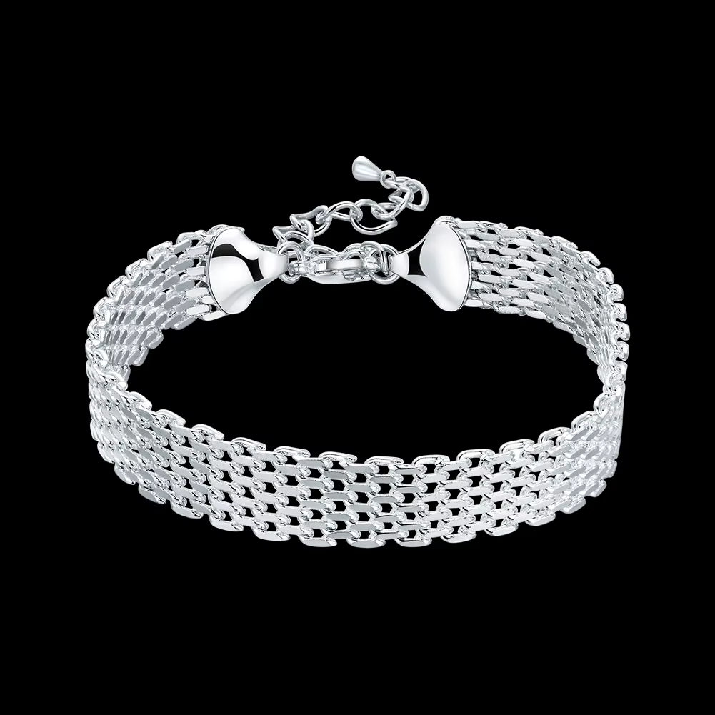 Noble 925 Sterling Silver Square Solid Chain Bracelet for Women Men Charm Party Gift Wedding Fashion Jewelry