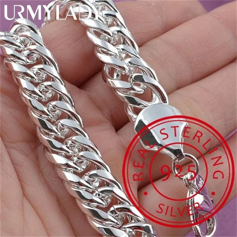 Noble 925 Sterling Silver Square Solid Chain Bracelet for Women Men Charm Party Gift Wedding Fashion Jewelry