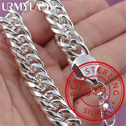 Noble 925 Sterling Silver Square Solid Chain Bracelet for Women Men Charm Party Gift Wedding Fashion Jewelry