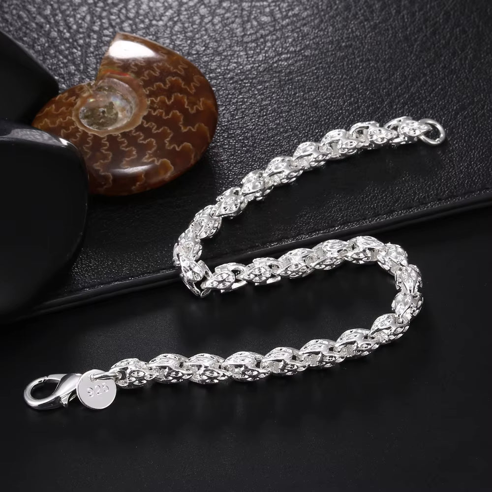 Noble 925 Sterling Silver Square Solid Chain Bracelet for Women Men Charm Party Gift Wedding Fashion Jewelry
