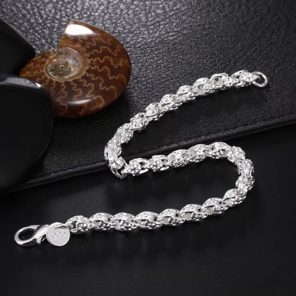 Noble 925 Sterling Silver Square Solid Chain Bracelet for Women Men Charm Party Gift Wedding Fashion Jewelry