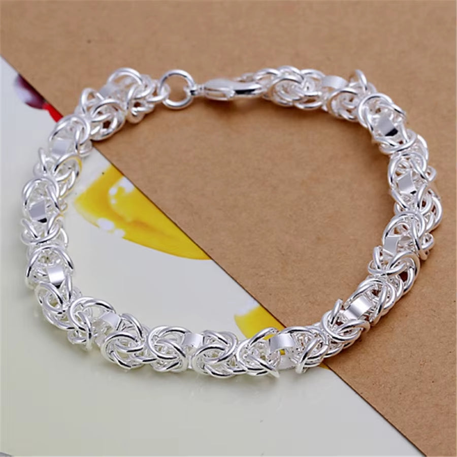 Noble 925 Sterling Silver Square Solid Chain Bracelet for Women Men Charm Party Gift Wedding Fashion Jewelry