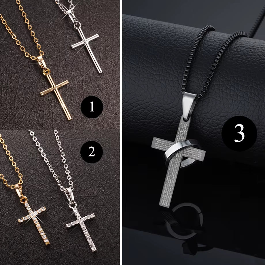 Gold & Black Stainless Steel Jesus Cross Pendant Necklace