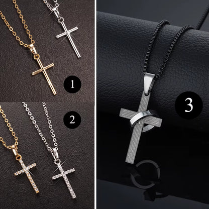 Gold & Black Stainless Steel Jesus Cross Pendant Necklace